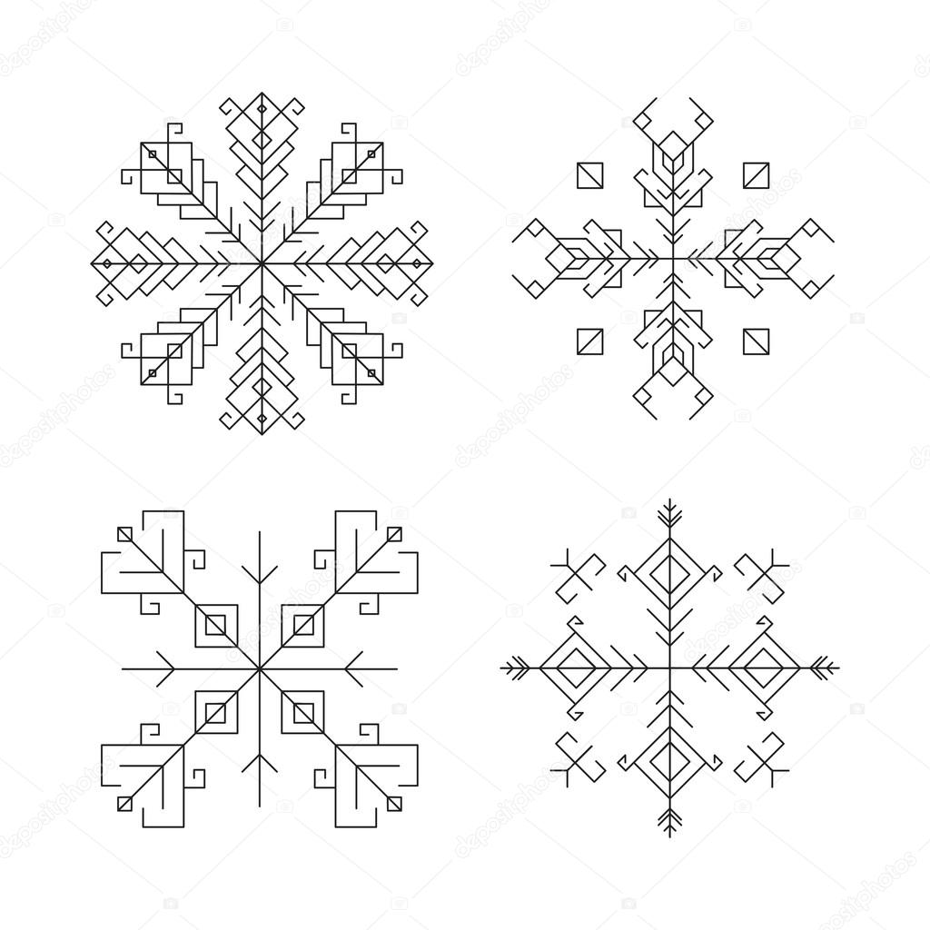 Set of Christmas snowflakes, minimalistic logo templates. Vector isolated line icons