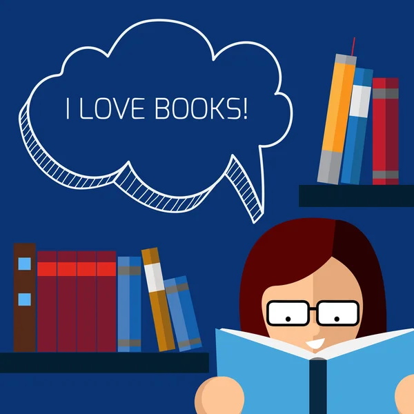 Plakkaat met Ik hou van boeken. — Stockvector