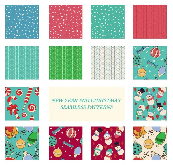 New Year Christmas Seamless Patterns — Stock Vector