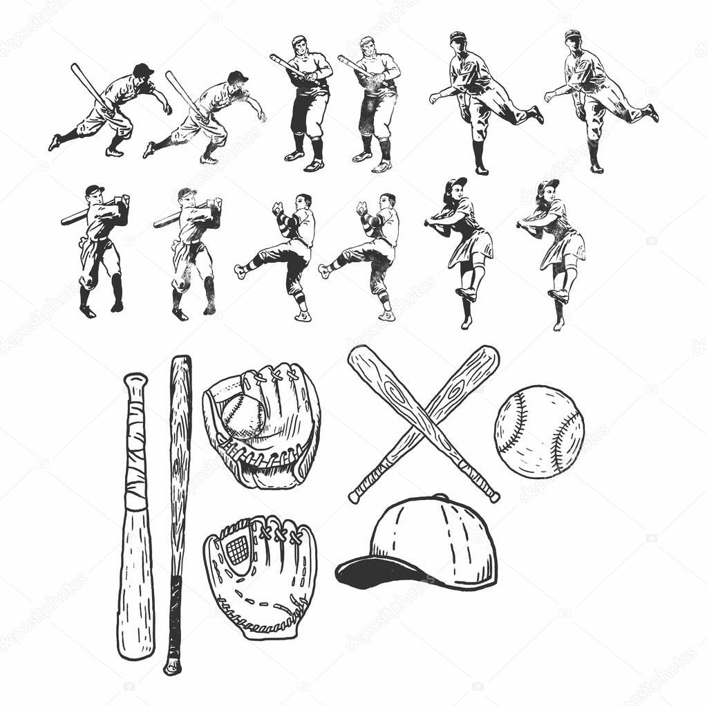 Baseball vector set, sport illustration