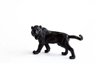 Siyah kaplan oyuncağı beyaz arka planda izole edilmiş.