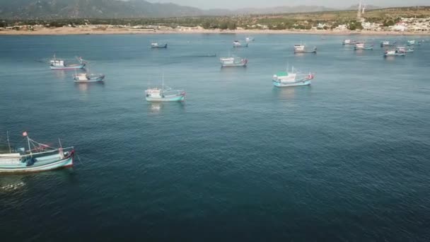 Imagens Drones Vila Piscatória Perto Das Montanhas Oceano Paisagem Vista — Vídeo de Stock