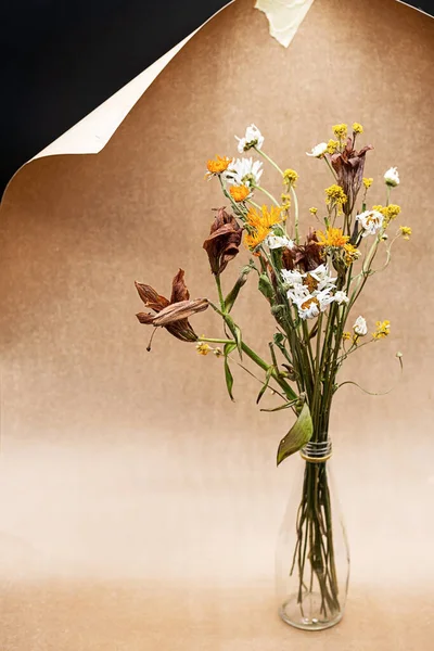 Bouquet Bellissimi Fiori Secchi Atmosfera Autunnale Natura Morta Composizione Minimalista — Foto Stock
