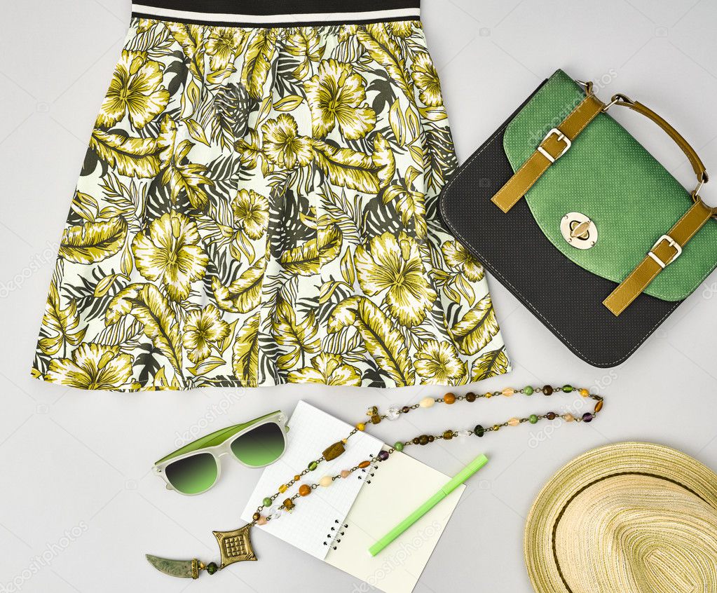 Fashion Girl Clothes Accessories Set Hipster Style Stock Photo