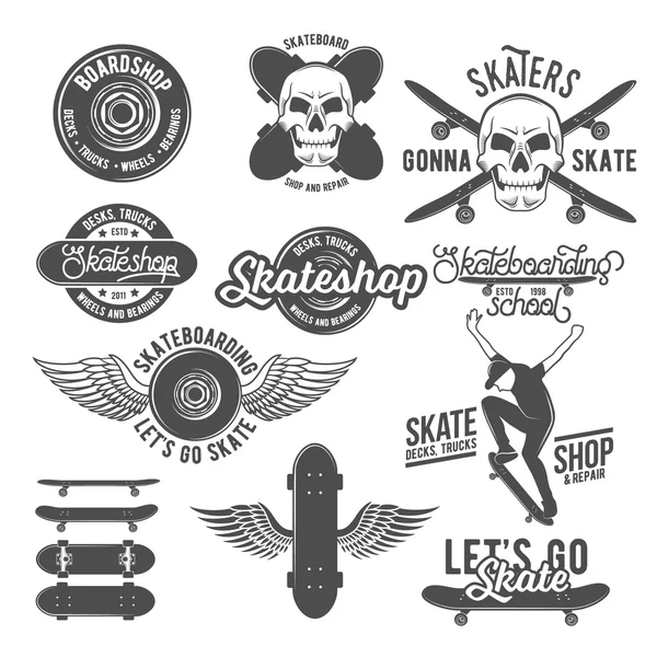 Ensemble de badges vintage avec skateboard — Image vectorielle