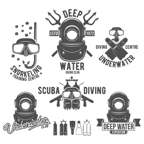 Set of diving vintage labels and logos — Stock Vector