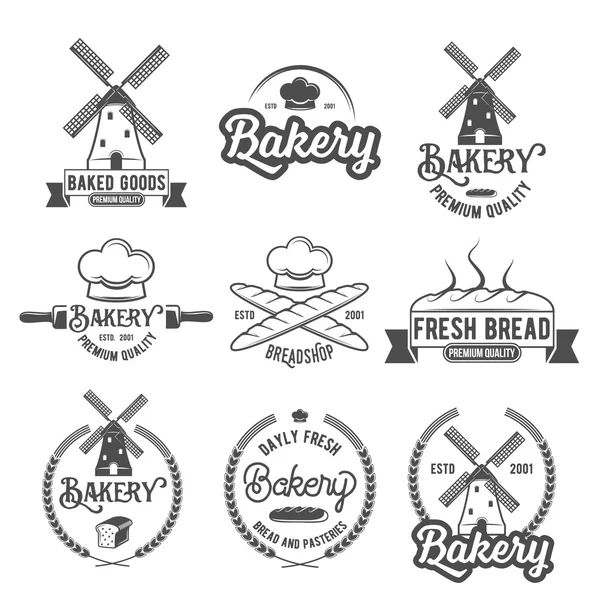 Collection of vintage retro bakery logo badges and labels — Stock Vector