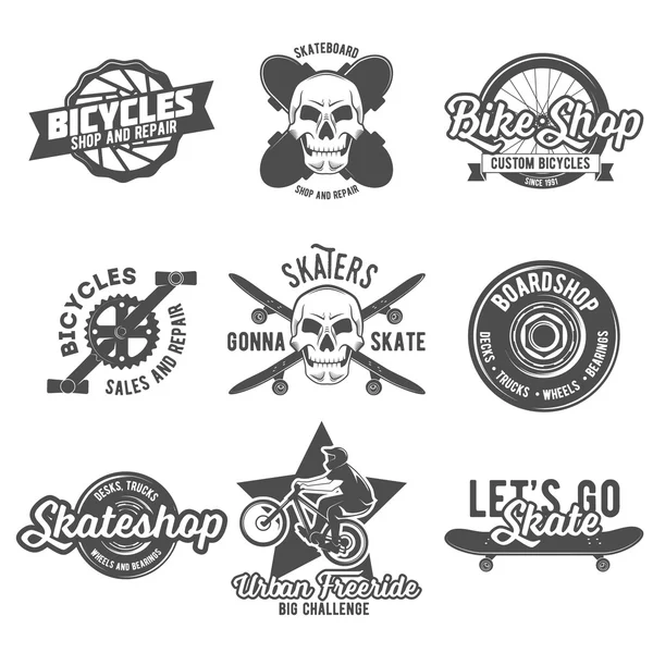 Set de insignias vintage de ciclismo y patinaje — Archivo Imágenes Vectoriales