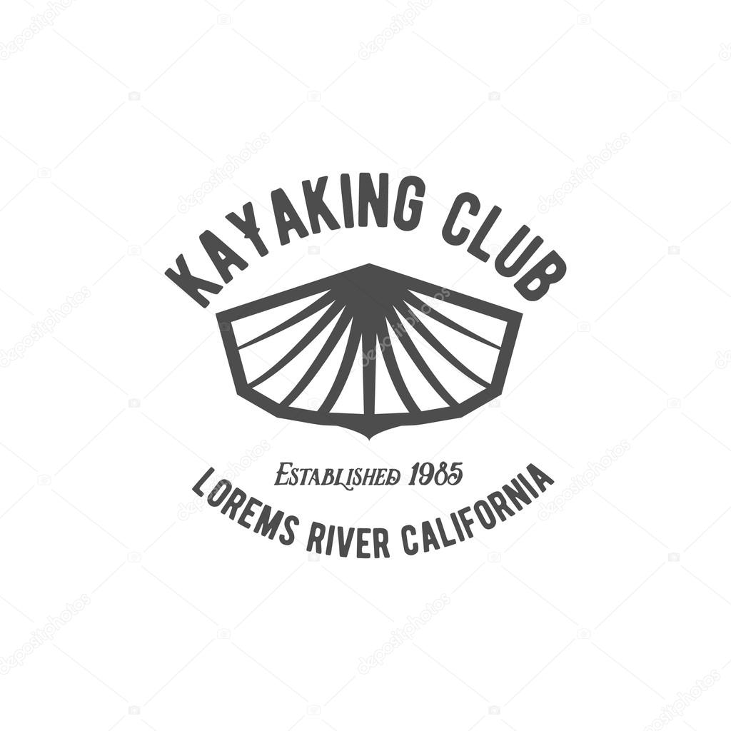 Set of vintage rafting, kayaking, paddling, canoeing camp logo, labels and badges. Kayak isolated vector.