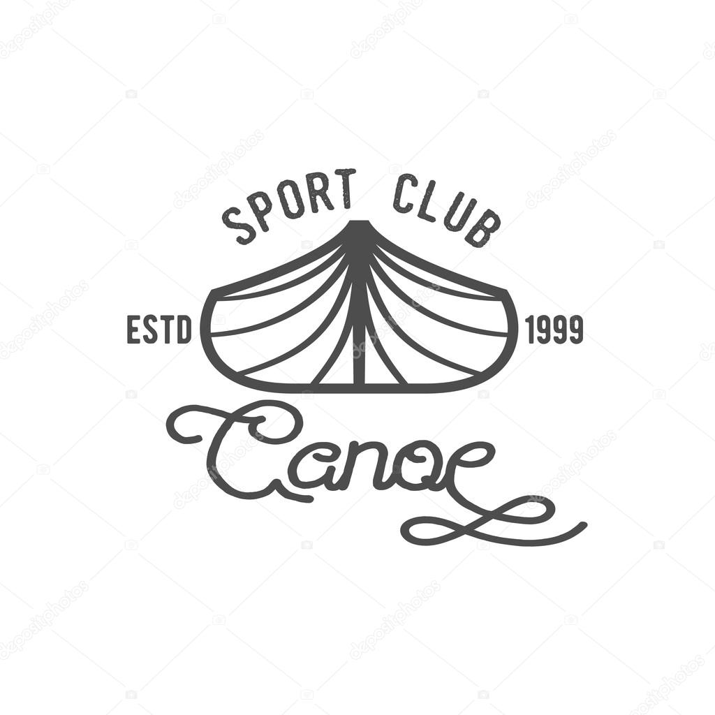 Set of vintage mountain, rafting, kayaking, paddling, canoeing camp logo, labels and badges. Stylish Monochrome design. Outdoor activity theme. Summer and winter vacation insignias.