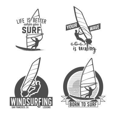windsurfing retro labels clipart