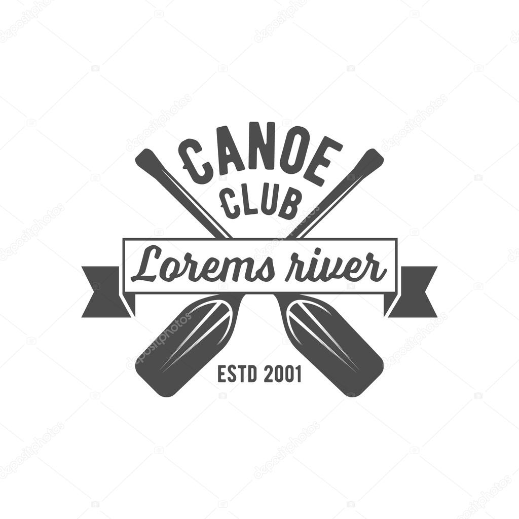 Set of vintage mountain, rafting, kayaking, paddling, canoeing camp logo, labels and badges. Stylish Monochrome design. Outdoor activity theme. Summer and winter vacation insignias.