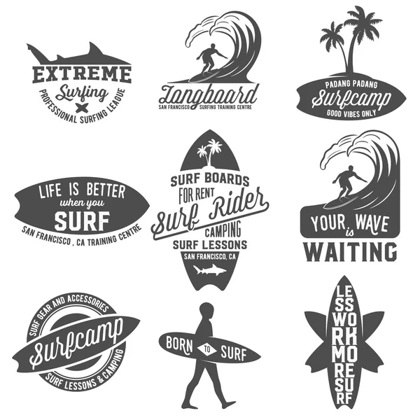 Set of vintage surfing labels, badges and emblems — Stock Vector