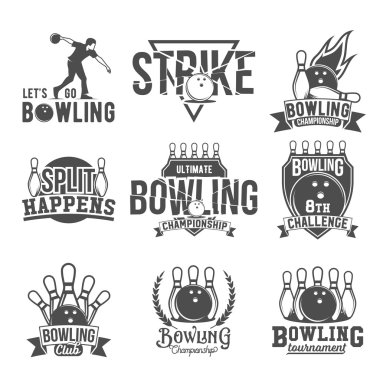Bowling Amblemler, etiketleri, rozetleri ve tasarlanmış öğeleri kümesi