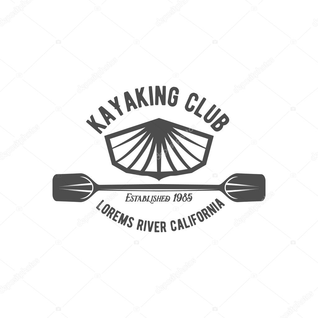 Set of vintage rafting, kayaking, paddling, canoeing camp logo, labels and badges. Kayak isolated vector.