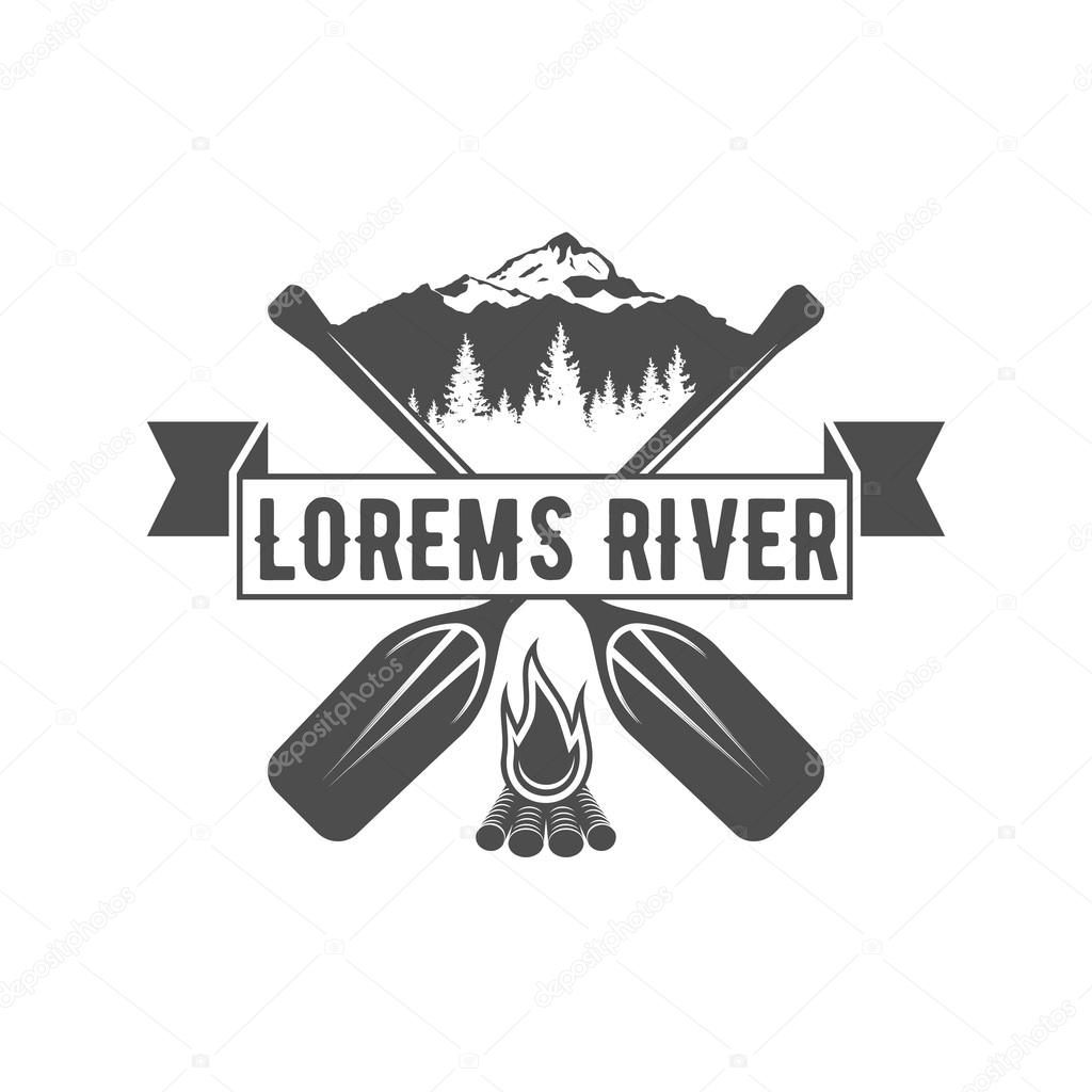 Set of vintage mountain, rafting, kayaking, paddling, canoeing camp logo, labels and badges. Stylish Monochrome design. Outdoor activity theme. Summer and winter vacation insignias.