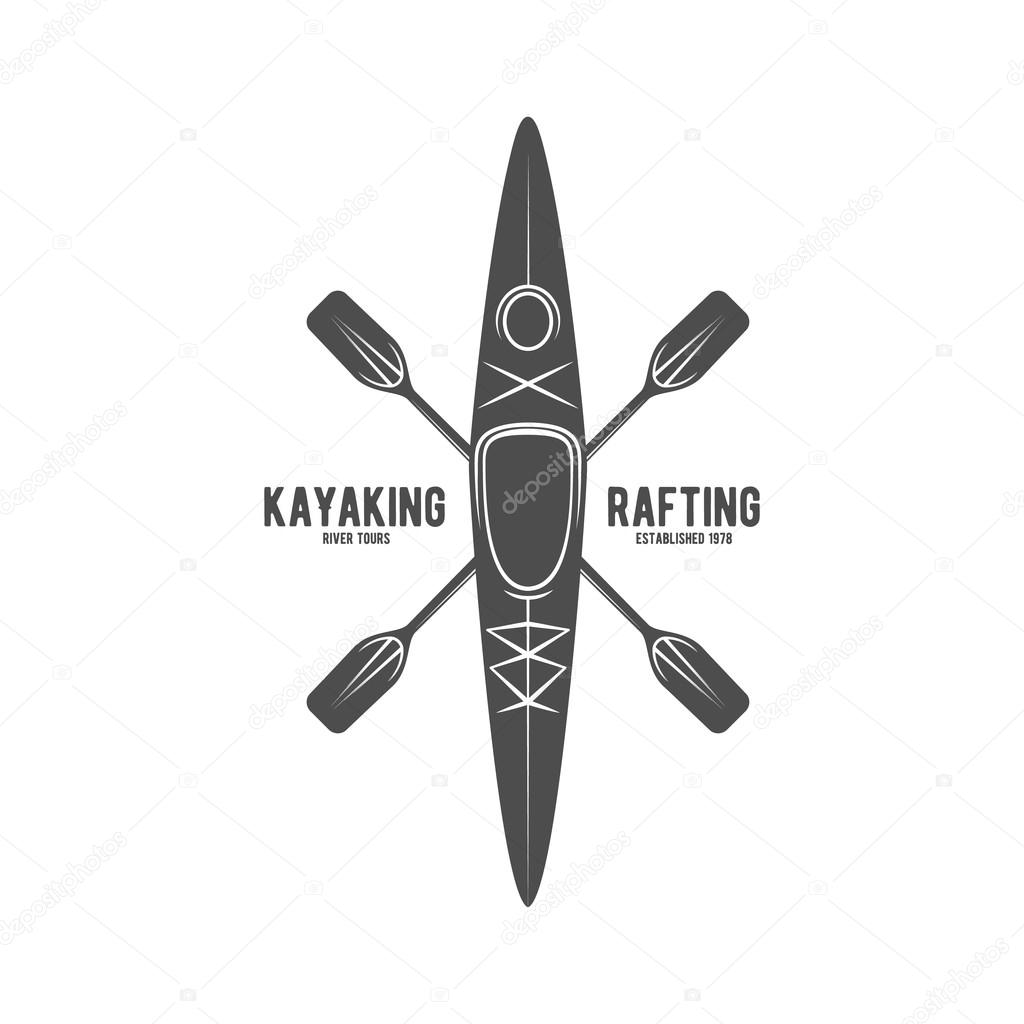 Set of vintage rafting, kayaking, paddling, canoeing camp logo, labels and badges. Kayak isolated vector.