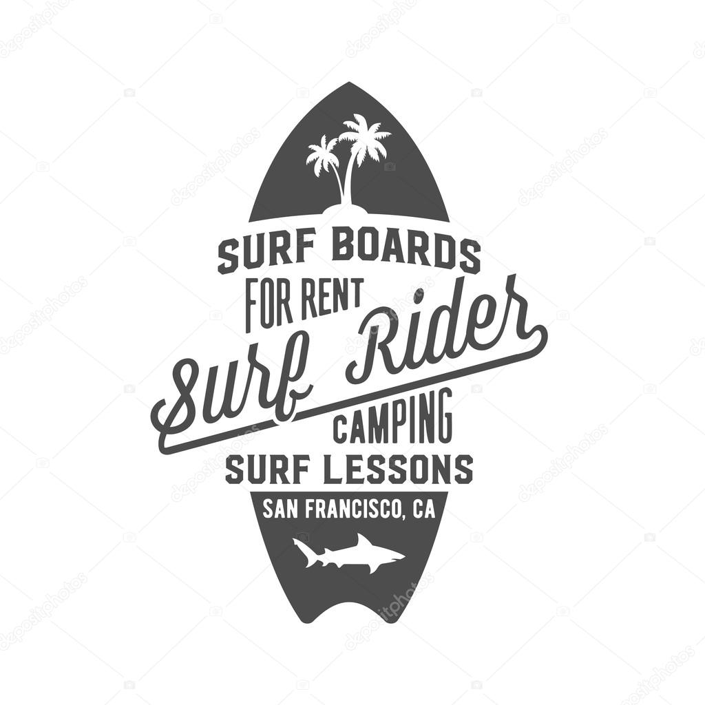 Vintage surfing logotype, badge and emblems. Surfer, beach style logo design.  Summer boarding on waves.