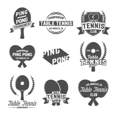 Ping pong Amblemler, etiketleri, rozetleri ve tasarlanmış öğeleri kümesi