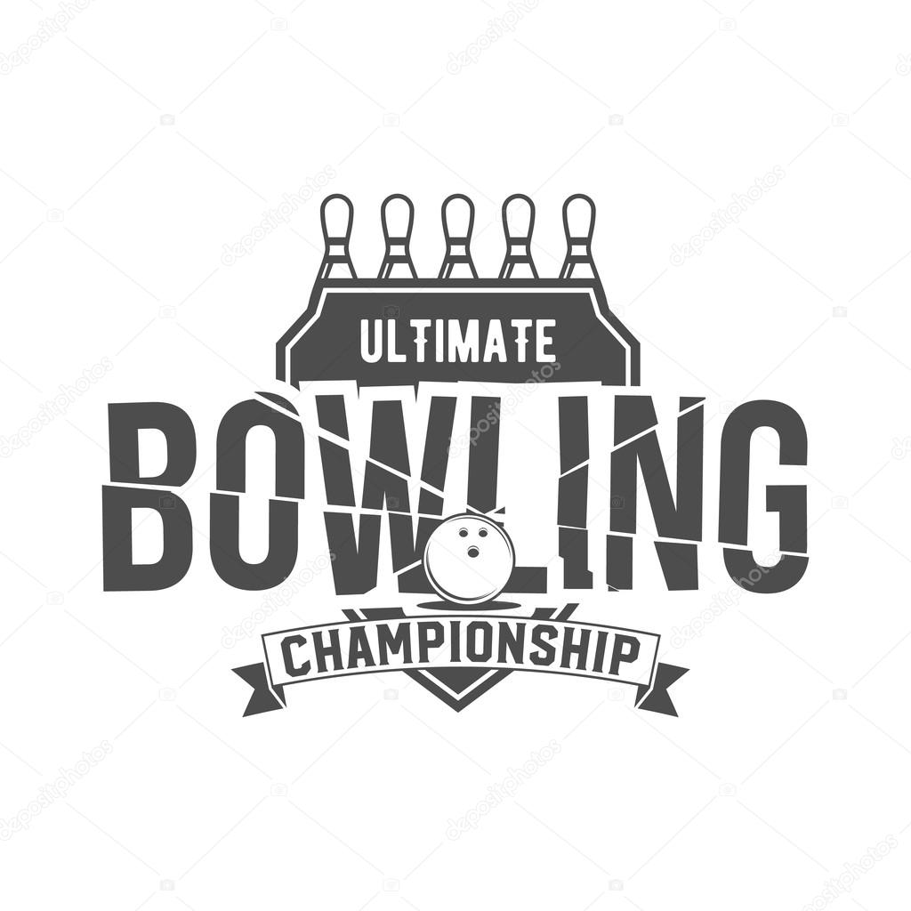 Bowling vector logotype, emblem and badge. Club gaming play, skittle and strike illustration. Template for bowling club, tournament, champion, challenge.