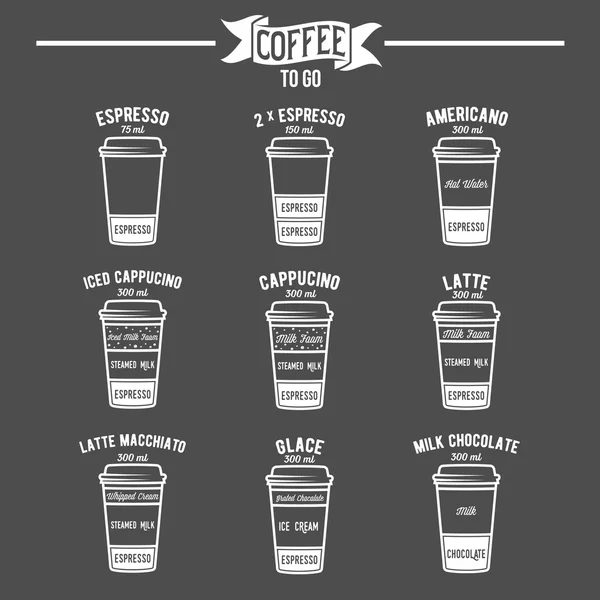 Sıcak kahve içecek tarifleri simgeler ayarla — Stok Vektör