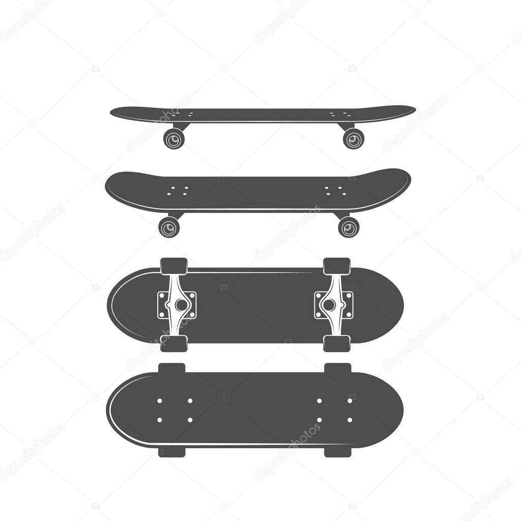 Vintage biking and skating design elements. Black skatebaoard on white background