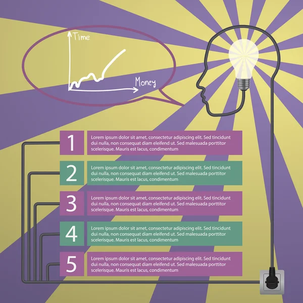 Concepto infográfico. Cabeza humana con la idea - bombilla — Vector de stock