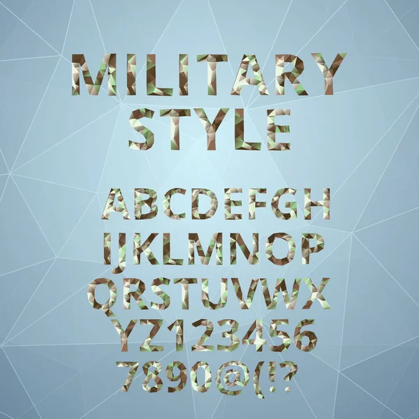 Polygon-Alphabet mit militärischer Schriftart. — Stockvektor