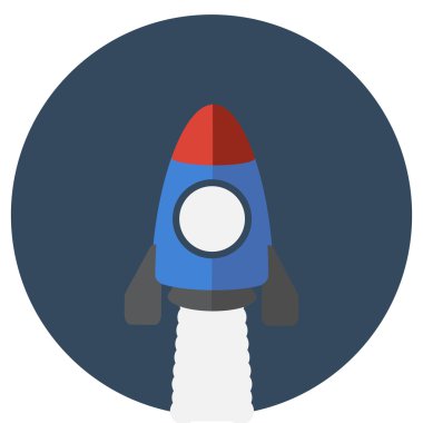 Uzay roketi gökyüzü, düz tasarım uçan vektör illustrat renkli