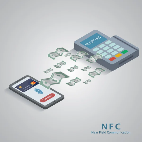 Concepto de pago móvil con un símbolo de tarjeta de crédito en smartphon — Vector de stock