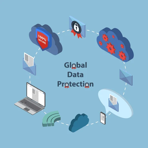 Plano 3d web isométrica en línea de seguridad, protección de datos — Archivo Imágenes Vectoriales