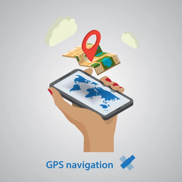 GPS mobilní navigace s tablet nebo smartphone. Izometrický styl Vektorová Grafika