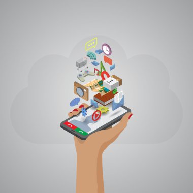 Cep telefonu uygulamaları gezinti iletişim izometrik