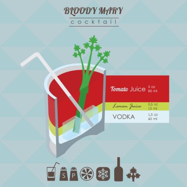Bloody Mary kokteyl düz stil izometrik çizimde simgesiyle