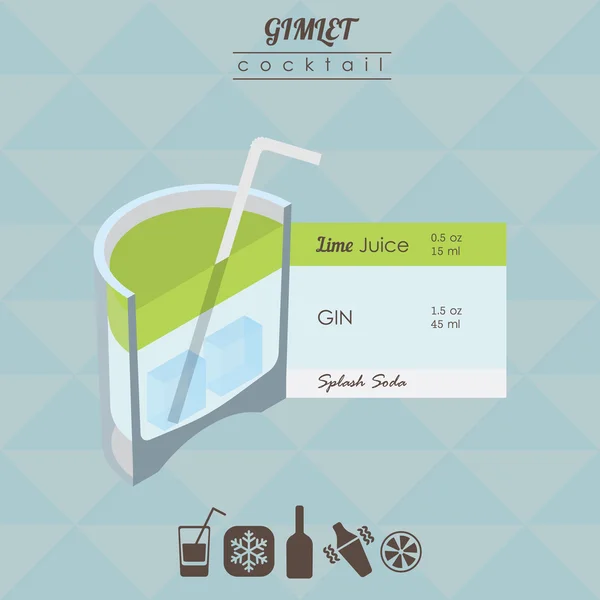 Gimlet cóctel de estilo plano ilustración isométrica con iconos de — Vector de stock