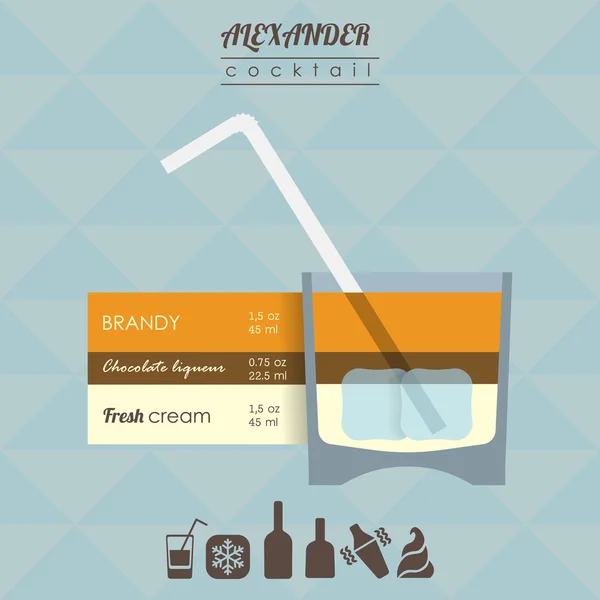 Alexander cocktail platt stil illustration med ikoner av recept — Stock vektor