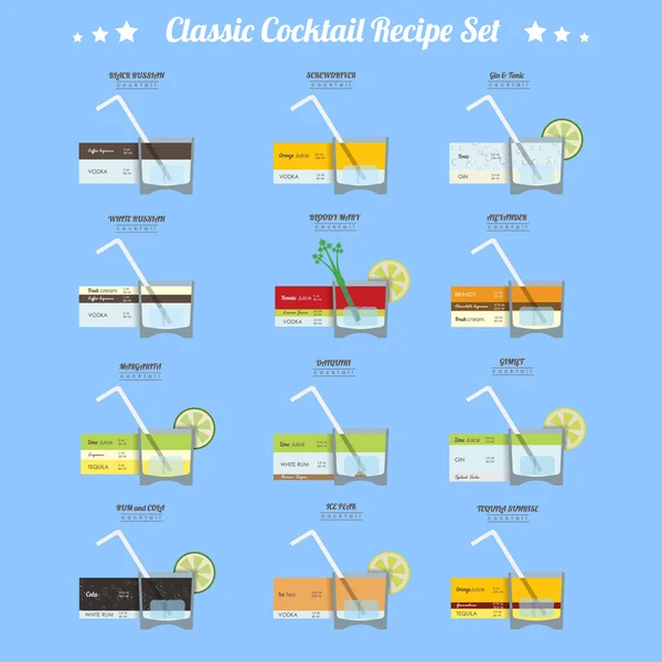 Classic cocktail recipe set — Stock Vector