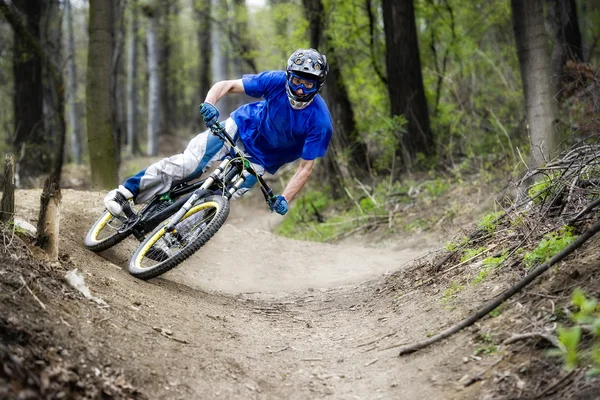 Ποδήλατο δάσος Mountainbiker κατάβαση — Φωτογραφία Αρχείου