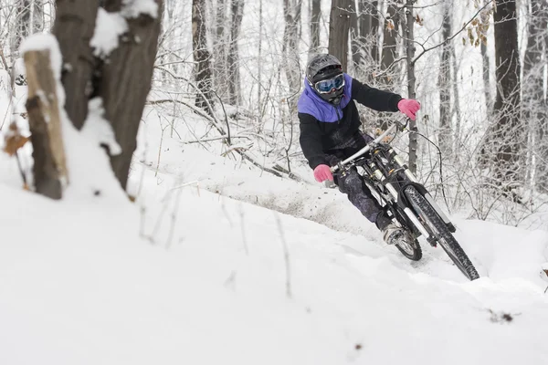 Mountainbiker 冬のバイク — ストック写真
