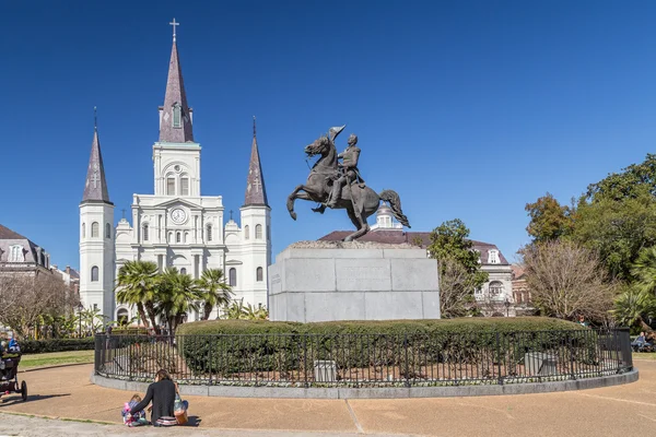 New Orleans, LA/USA - circa February 2016: St. Louis Cathedral, Jackson Square and Monument in French Quarter, New Orleans,  Louisiana
