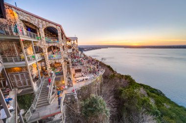Austin, TX/USA - circa February 2016: Sunset above Lake Travis from The Oasis restaurant in Austin,  Texas