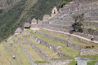 Machu Picchu, Aguas Calientes/Peru - Haziran 2015 yaklaşık: İnkalar Peru Machu Picchu kutsal kayıp şehir teraslar