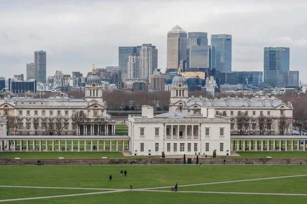 London, UK - circa March 2012: The Queen's House, Greenwich, Isle of Dogs and Canary  Wharf — Stock Photo, Image