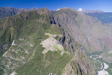 Machu Picchu Peru en yüksek tepesinden Panorama görünüm