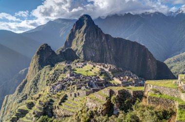 Panorama görünüm Incas Peru Machu Picchu kutsal kayıp şehir
