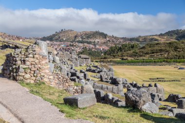 Saksaywaman, Saqsaywaman, Sasawaman, Saksawaman, Sacsahuayman, Sasaywaman or Saksaq Waman citadel fortress in Cusco,  Peru clipart