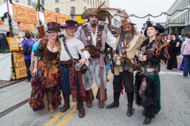 Galveston, TX/USA - 12 06 2014: Group of people dressed as fantasy pirates at Dickens on the Strand Festival in Galveston,  TX