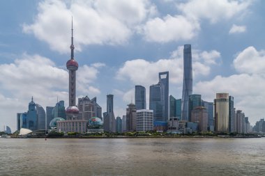 Shanghai, China - circa September 2015: Skyline of Shanghai across the river at  daytime