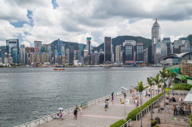 Hong Kong, SAR China - circa July 2015: Skyline of Hong Kong Downtown and Avenue of Stars, Hong  Kong