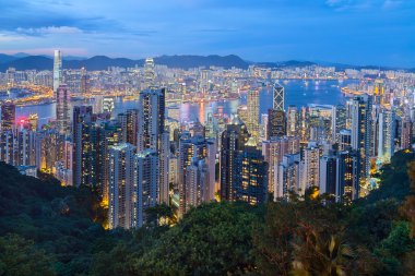 Hong Kong, SAR China - circa July 2015: Skyline of Hong Kong from Victoria Peak at  evening